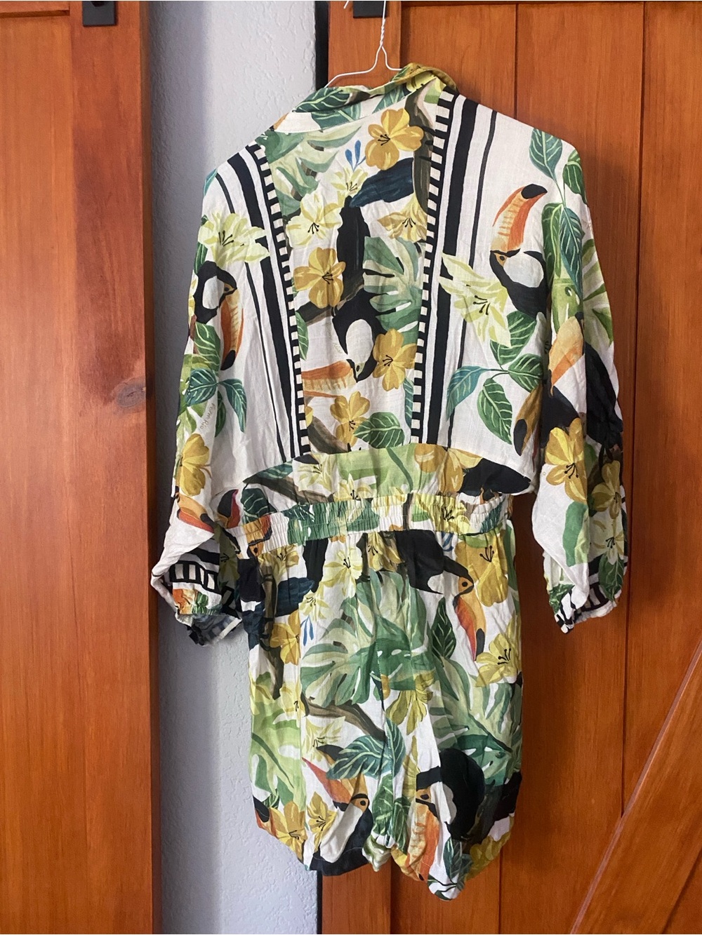 FARM RIO Toucan Print Romper in White, Yellow & Green - Picture 3 of 5